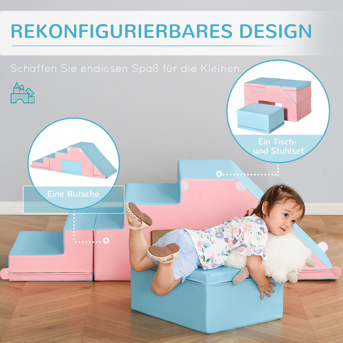 KINDER-SOFTPLAY-SET - Rosa, Kunststoff (49/47/147cm) - HOMCOM