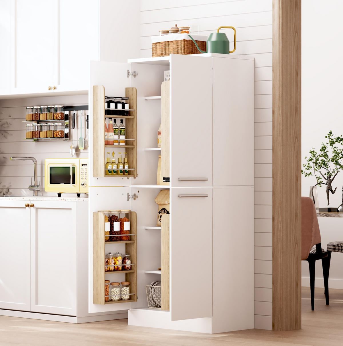 BUFFET 76/42/180 cm in Hochglanz-Weiß mit verstellbaren Böden - Weiß, Holzwerkstoff (42/180/76cm) - Flora Grace