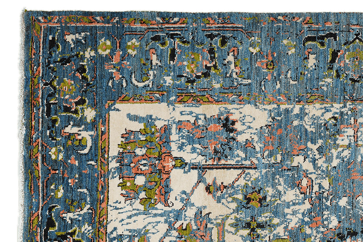 TEPPICH Rizbaf Blau 205/155 cm Schurwolle - Blau, Textil (155/205cm) - Looma