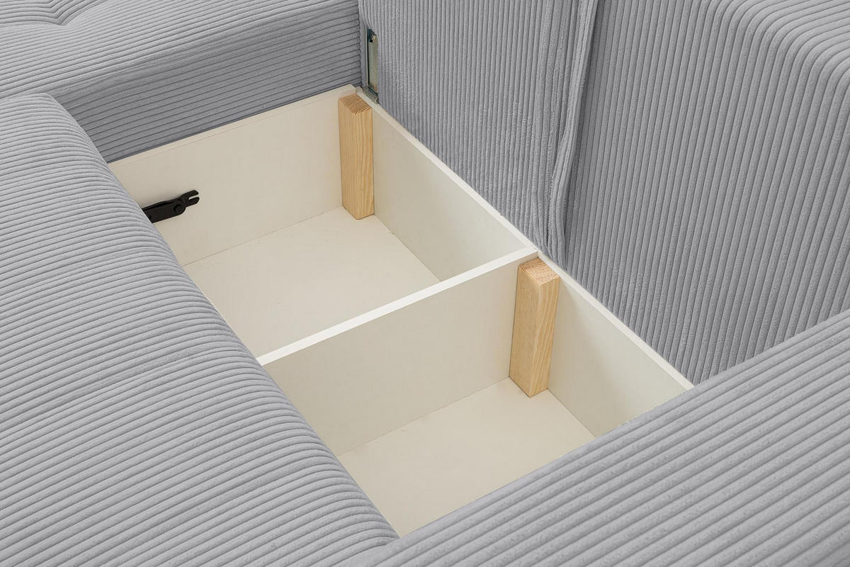 ECKSOFA Masina Hellgrau, Schlafsofa aus Cordstoff - Hellgrau, Holzwerkstoff (245/143cm) - Bettso