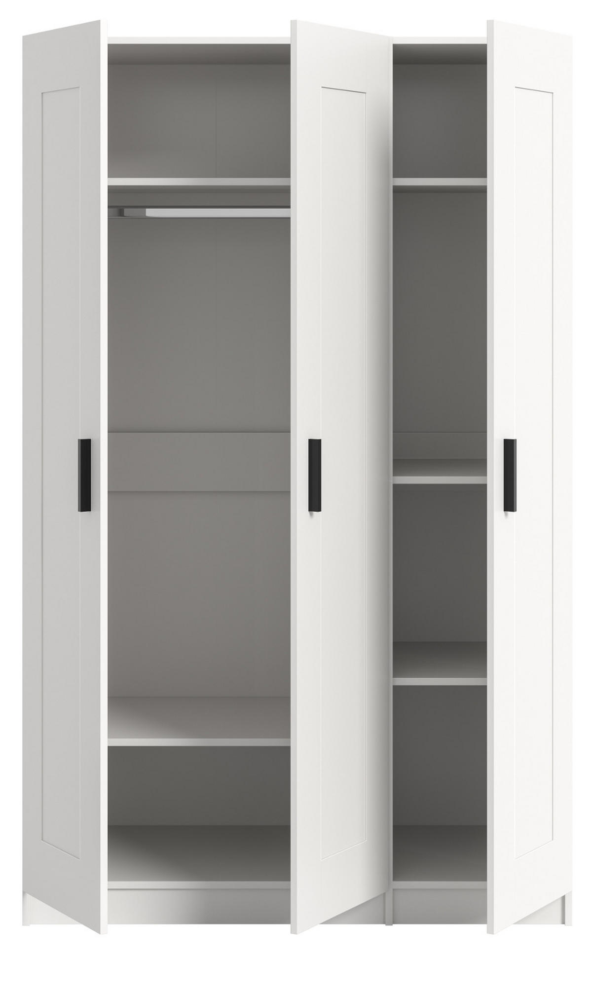 KLEIDERSCHRANK in weiß 120 x 194 cm, Drehtürenschrank 3-türig skandinavisch - Schwarz/Weiß, Holzwerkstoff/Kunststoff (120/194/56cm) - Inn.Furn