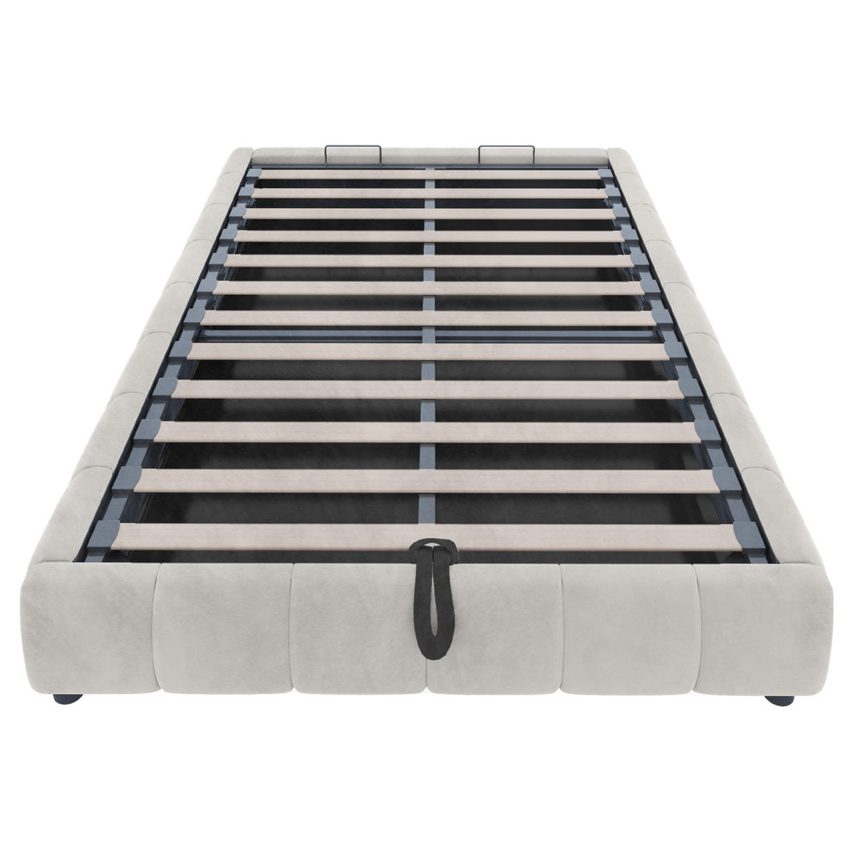 POLSTERBETT aus Flanellstoff 140x200 cm Beige mit LED-Beleuchtung und hydraulischem Bettkasten - Beige, Textil (140/200cm) - IVMEU