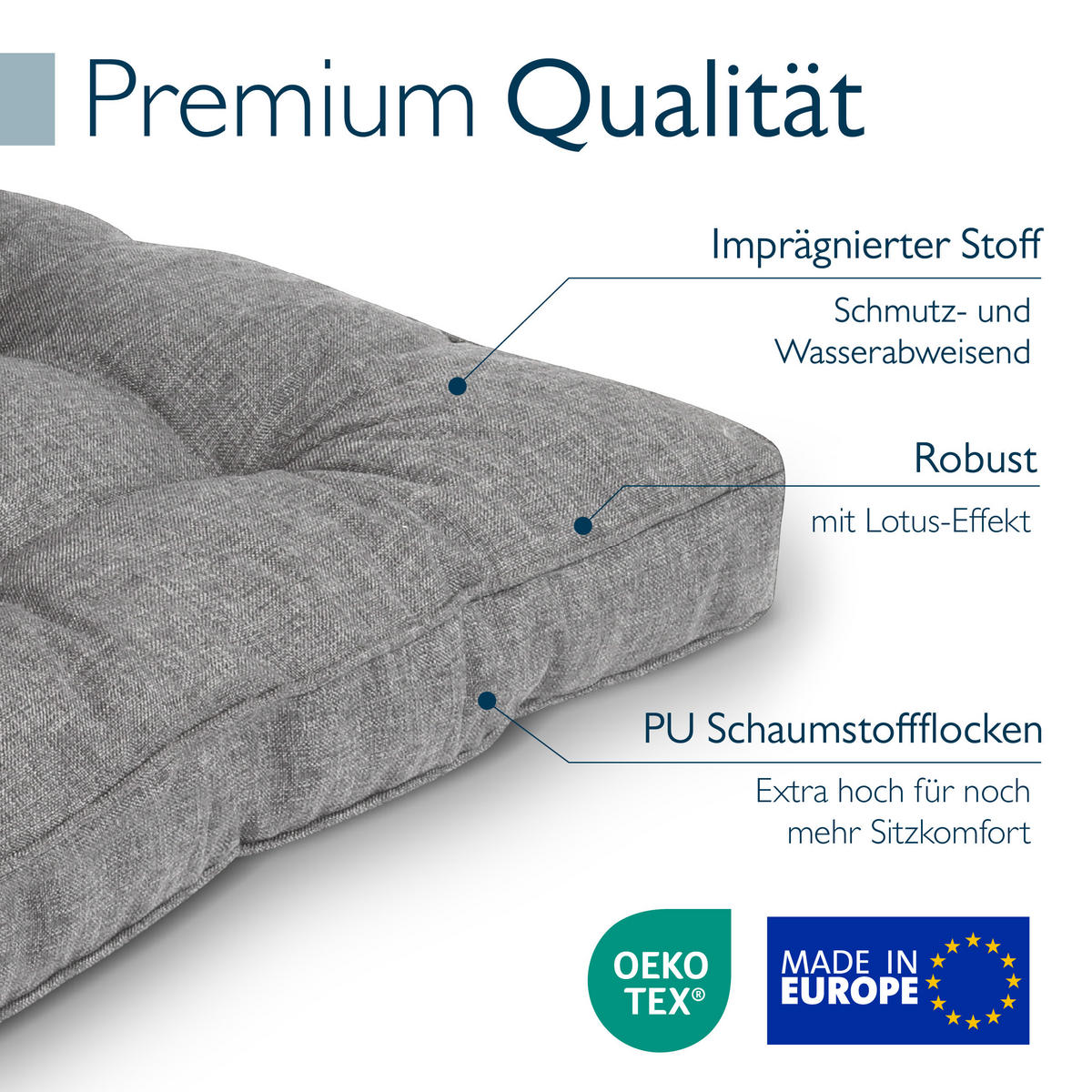 LOUNGEKISSEN Beauflair Outdoor Sitz 50x50x10cm mit Rücken 50x40x12cm Hellgrau (2tlg) - Hellgrau, Textil (50/50cm) - Beautissu 