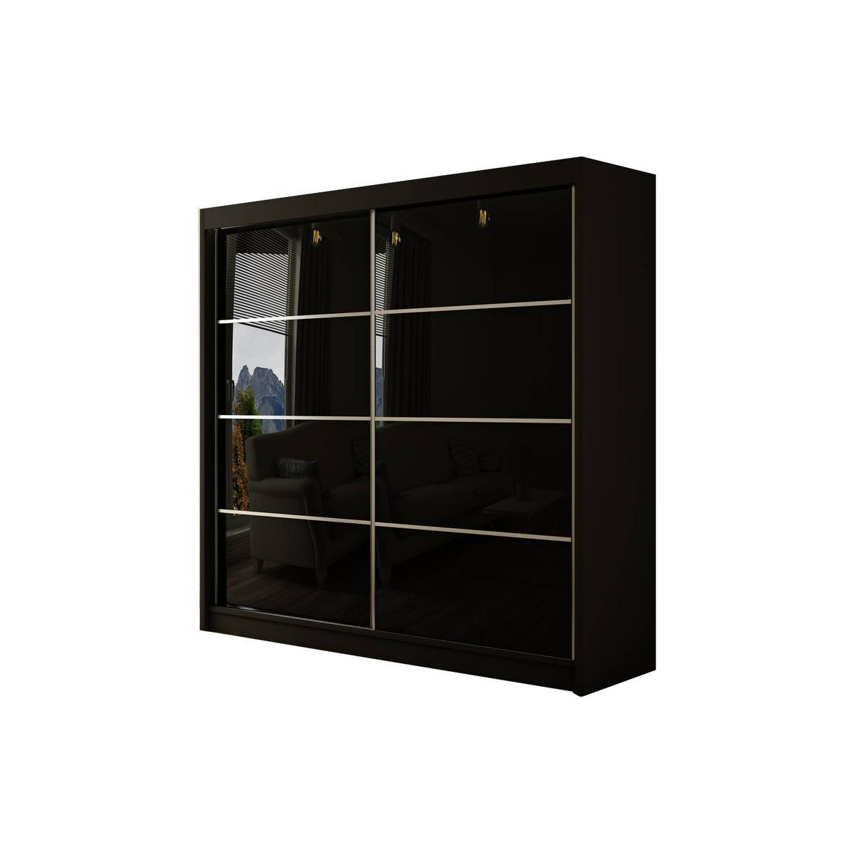 SCHIEBETÜRENSCHRANK TIPI III - Schwarz, Holzwerkstoff (200/215/61cm) - Meblini