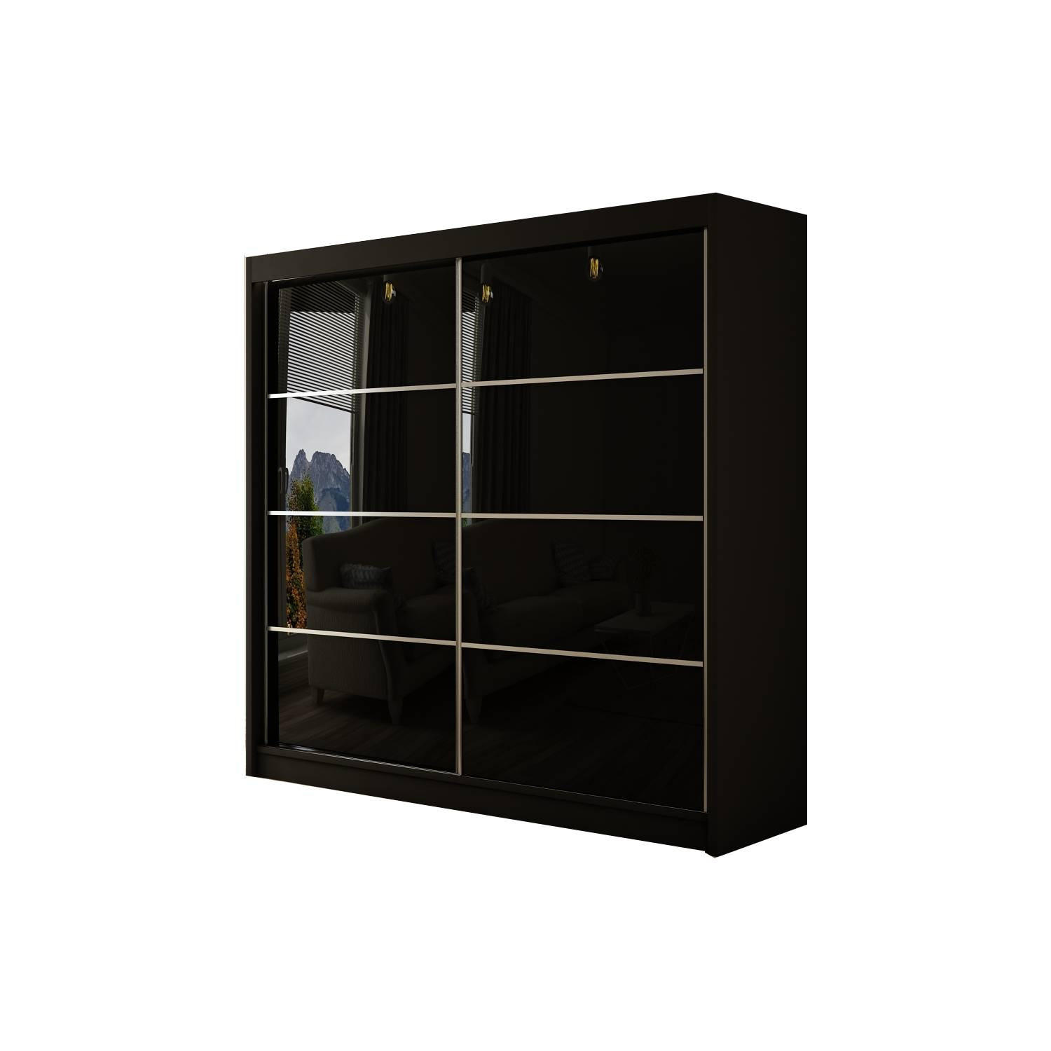Meblini SCHIEBETÜRENSCHRANK Schwarz 200cm × 61cm × 215cm