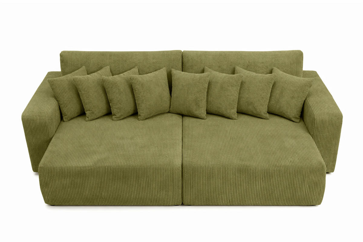 SCHLAFSOFA, Cordstoff Poso, Olive, PIANO DOUBLE - Olivgrün, Holz (246/83/145cm) - Kaiser Möbel