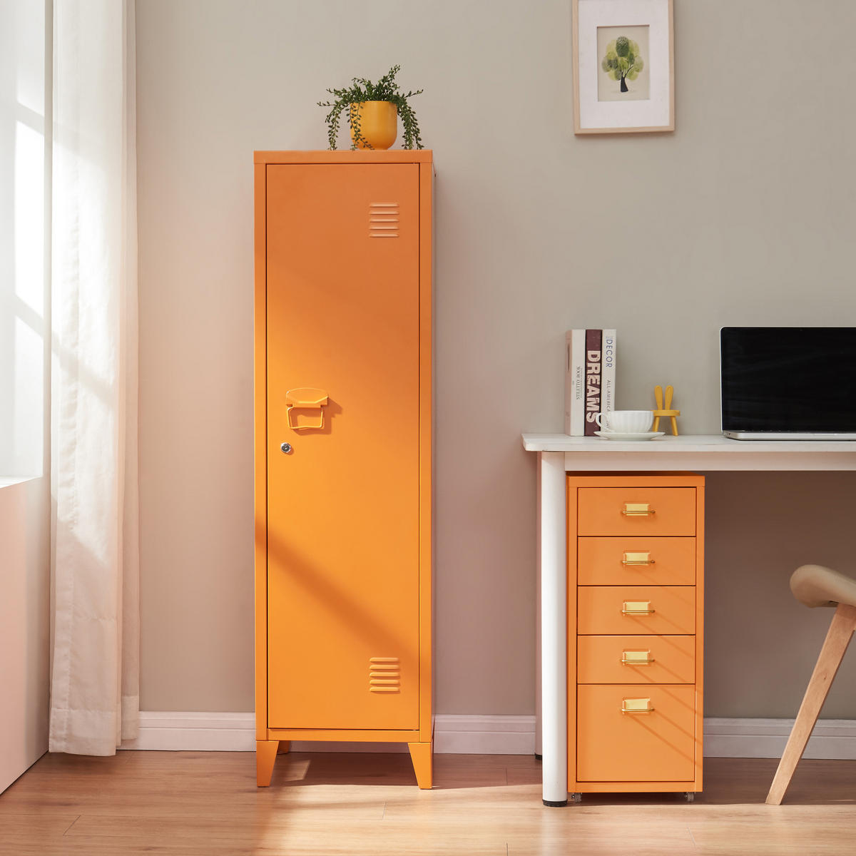 EINZELSPIND Kurikka - Orange, Metall (38/137/38cm) - [en.casa]