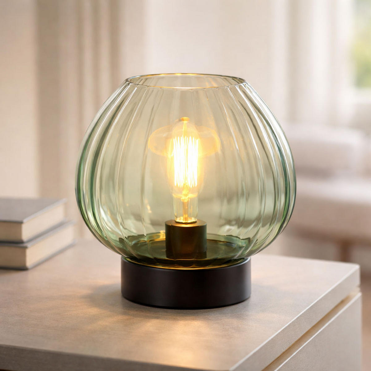 TISCHLEUCHTE, Metall/Glas, schwarz/grün, LED - Grün, Glas (23/23/23.5cm) - Globo Lighting