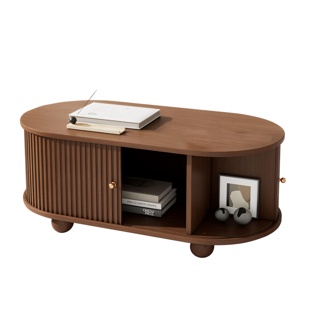 COUCHTISCH 100/50/40 cm walnussfarben aus MDF mit Schiebetüren und Stauraum - Walnussfarben, Holzwerkstoff (100/50/40cm) - OKWISH