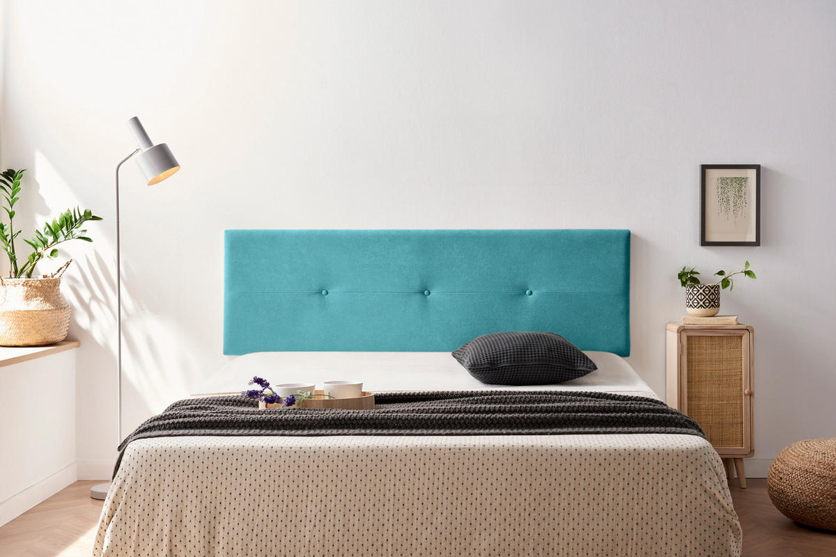 KOPFTEIL gepolstert NAPOLI Aqualine 115x50x5 cm - Türkis - Moonia - Türkis, Holz (115/5/50cm)