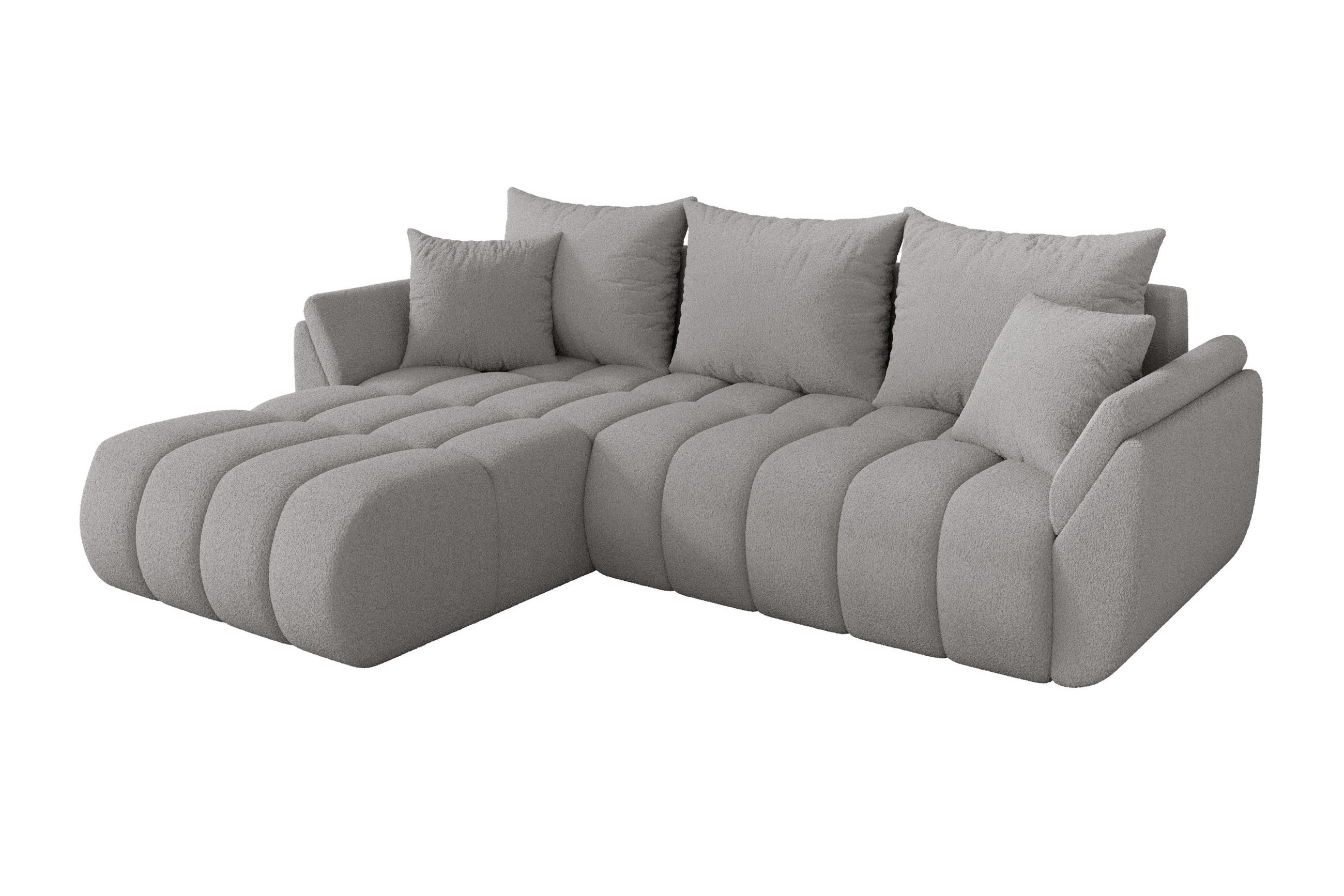 ECKSOFA mit Schlaffunktion Ottomane Links TOKO-L-v1 277x194x86 Hellgrau Bouclé - Silberfarben/Hellgrau, Holzwerkstoff/Kunststoff (277/194cm) - ALTDECOR