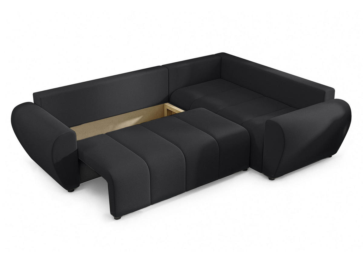 ECKSOFA L Form Malatya MAX Schwarz 246/145/80 cm stilvolle mit Schlaffunktion R - Schwarz, Kunststoff/Textil (235/175cm) - AX Living
