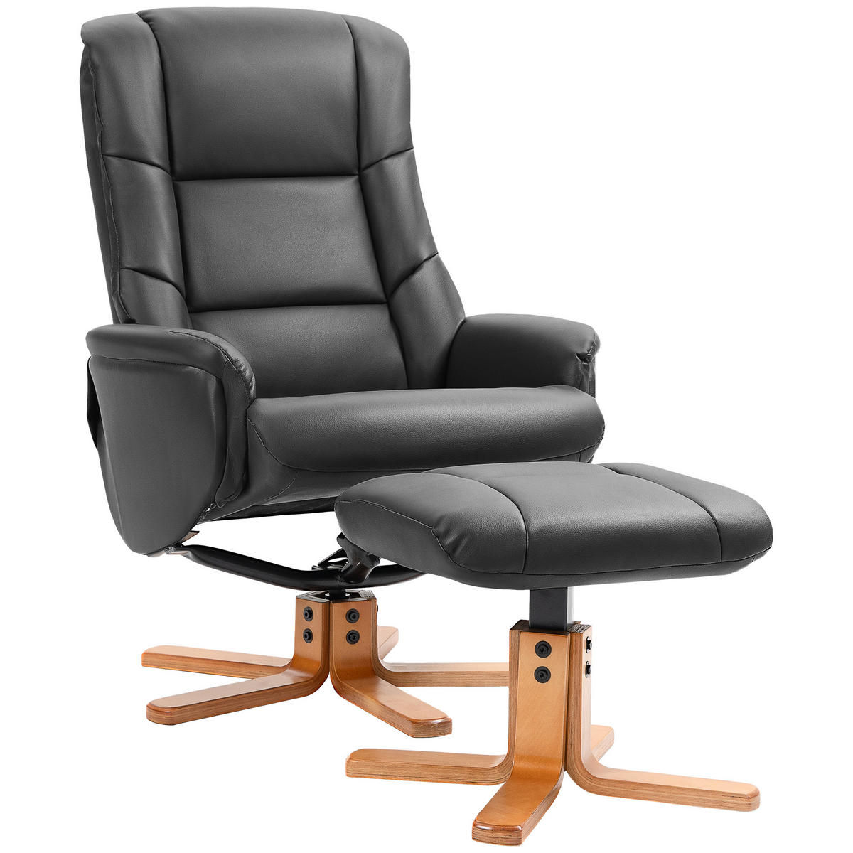RELAXSESSEL DE-07575 mit Hocker, 135° neigbar und Wippfunktion Schwarz - Schwarz, Holz (84/102/71cm) - ComfortXL