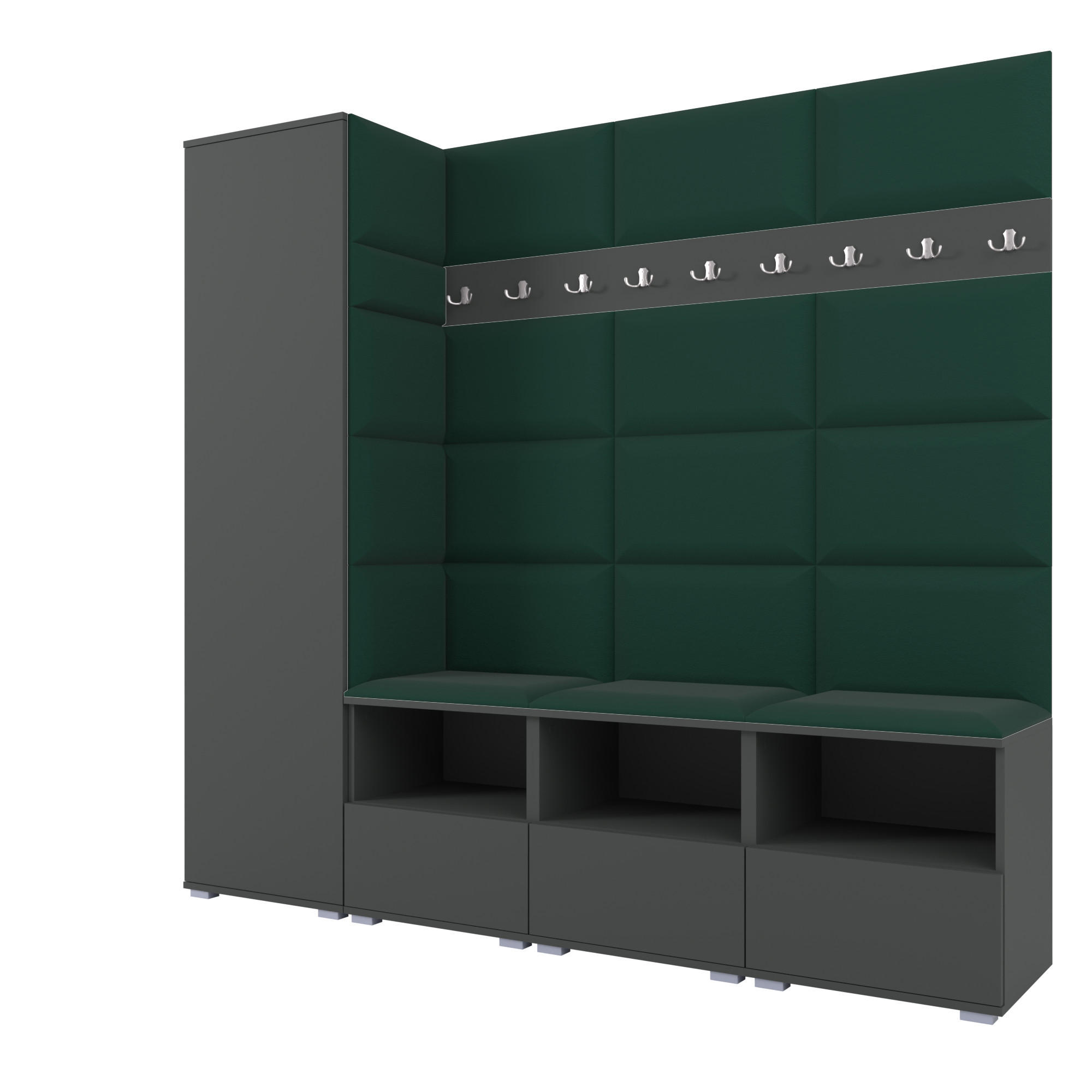 Ravio Garderobe Graphit, Dunkelgrün 200x187x40 cm