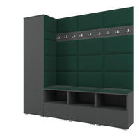 GARDEROBE NELA IX 200 cm (Modulare Flurmöbel Graphit mit Sitzpolster Flaschengrün 28 Breite Sitzbank) - Dunkelgrün/Silberfarben, Holz/Holzwerkstoff (200/187/40cm) - Ravio