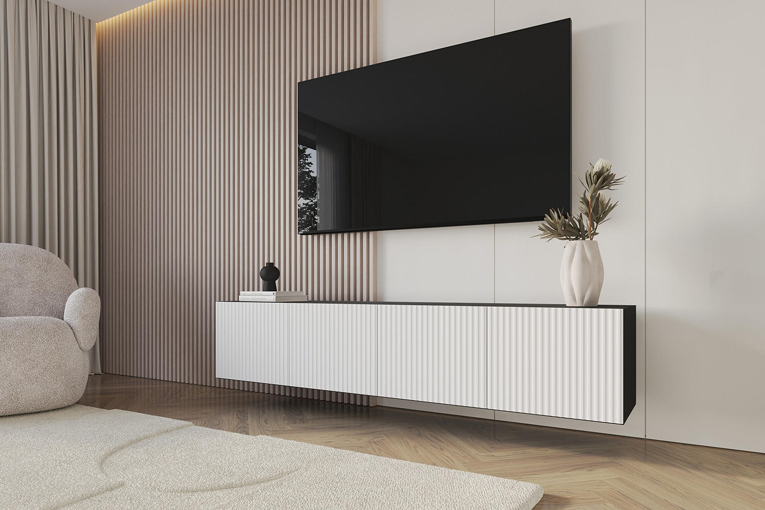 LOWBOARD NOA-2-W 2x100x40x41 cm - Schwarz / Weiß - Weiß, Holzwerkstoff (200/40/41cm) - ALTDECOR