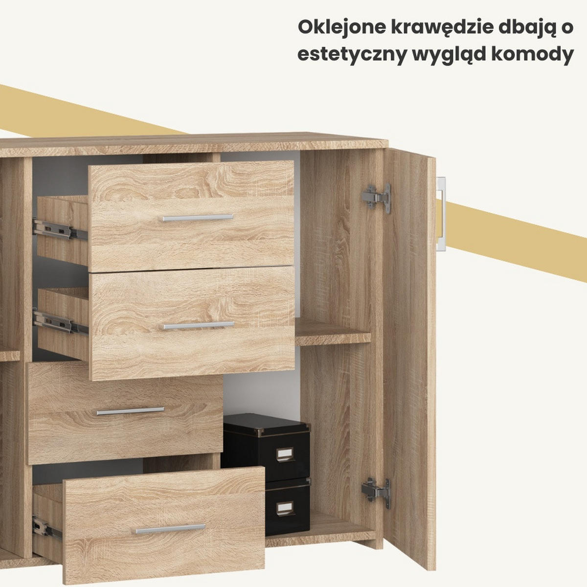 KOMMODE Sonoma Eiche 110x35x80 cm - Silberfarben/Sonoma Eiche, Holzwerkstoff/Kunststoff (110/80/35cm) - Akord