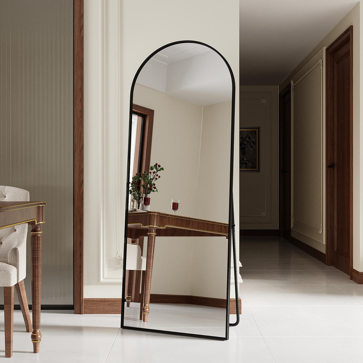 STANDSPIEGEL Bogen 162x53 cm Metallrahmen schwarz - Schwarz, Holz (53/163/3cm) - Fortuna Lai