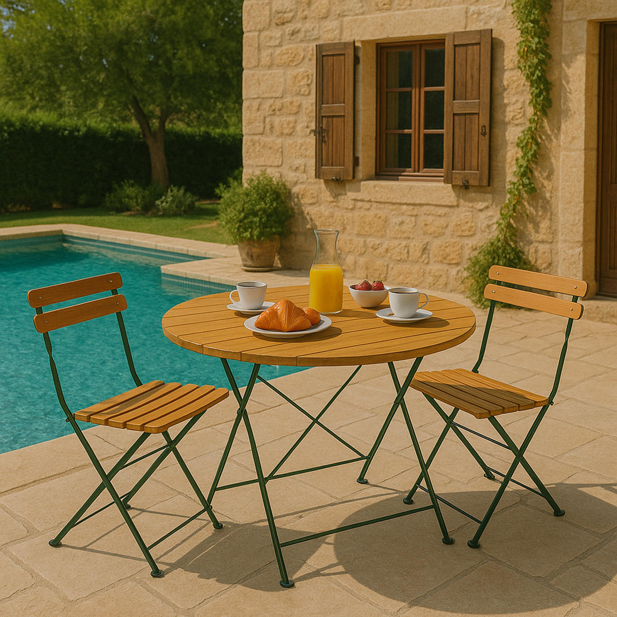 KLAPPTISCH Bad Belzig aus Robinienholz 100 cm rund, Stahlgestell Grün - Braun, Holz (100/100/72cm) - TPFGarden