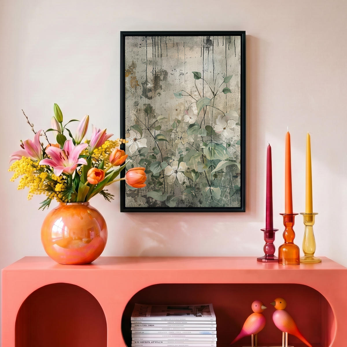 LEINWAND Bilder mit Rahmen - Blumen - Blätter - Abstrakt - Modern - 20x30 - Grau, Textil (20/30cm) - MuchoWow