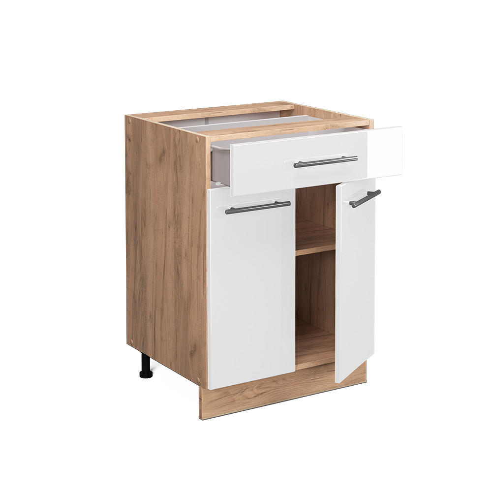 KÜCHENUNTERSCHRANK Fame-Line Weiß Hochglanz 60 cm mit Schublade ohne AP - Weiß Hochglanz/Eiche Wotan, Holzwerkstoff (60/82/51.6cm) - Vicco