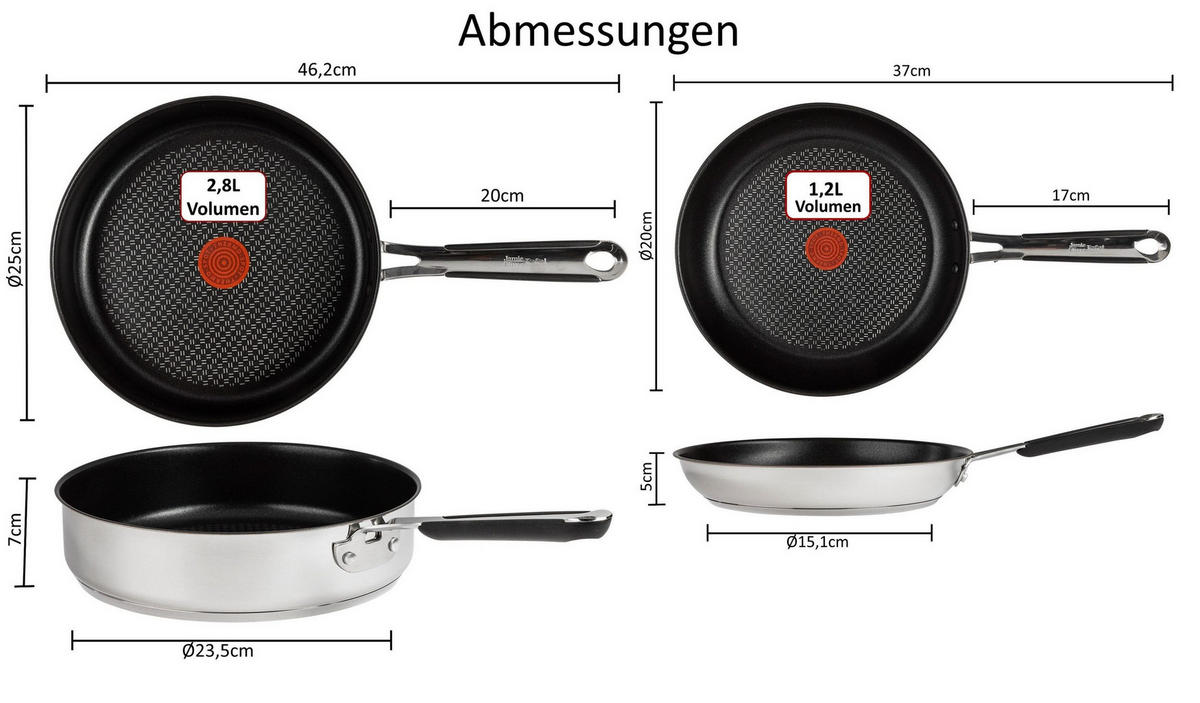 PFANNENSET E30 3Tlg Silber Schwarz Induktion Antihaft - Silberfarben/Schwarz, Metall - Tefal
