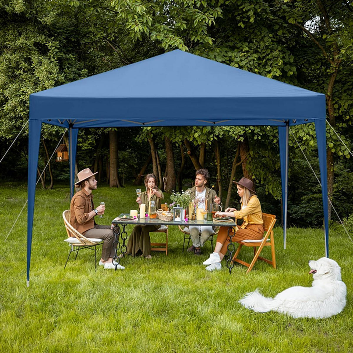 FALTPAVILLON 3x3m Pop-up Stahlrahmen Blau UV-Schutz 50+ - Blau, Textil (300/268/300cm)