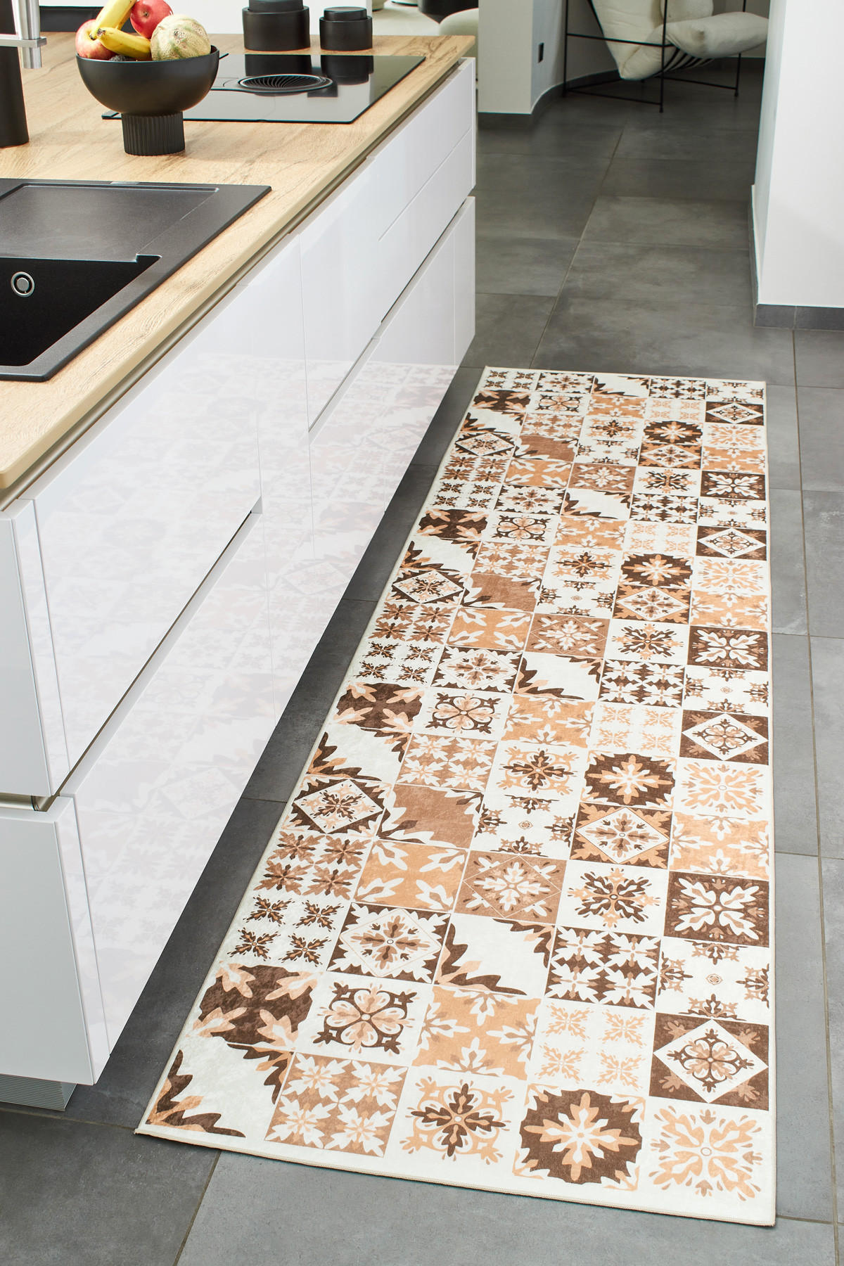 KÜCHENTEPPICH mit orangefarbenem Zementfliesenmuster Azulejo 80x300 cm - Orange, Textil (80/300cm) - Nazar Rugs