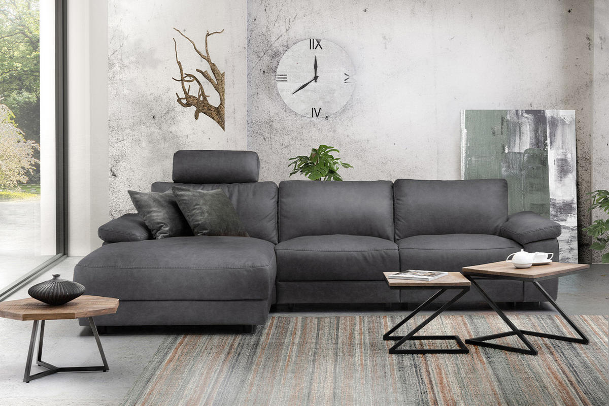 ECKSOFA XL MOTOR. RELAXFUNKTION LOLA Grau Webstoff - Schwarz/Grau, Textil (304/178cm) - KAWOLA