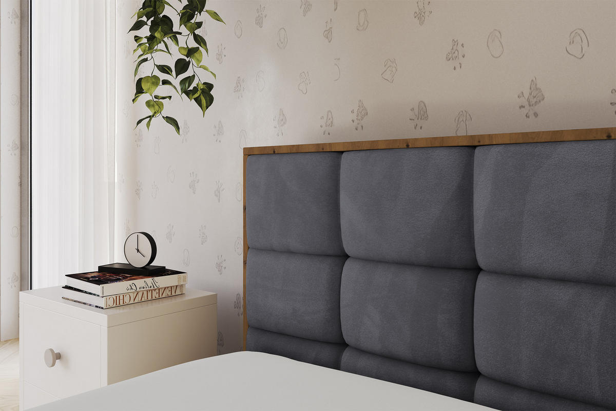EINZELLBETT Jugendbett mit Bettkasten, Rechts - SOVY 100x200 Dunkelgrau - Titanfarben, Holzwerkstoff/Textil (100/200cm) - ALTDECOR