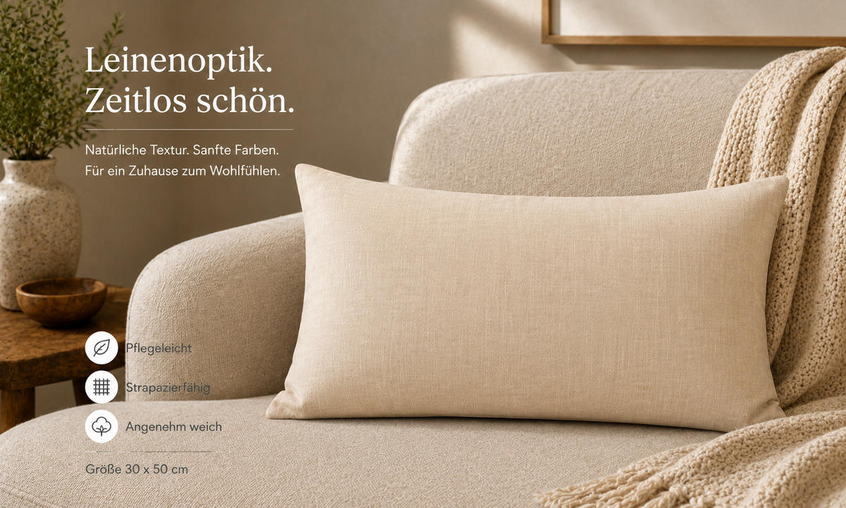 KISSENBEZUG Leinenoptik 40/60 cm Creme - Creme, Textil (40/60cm) - TiborTex