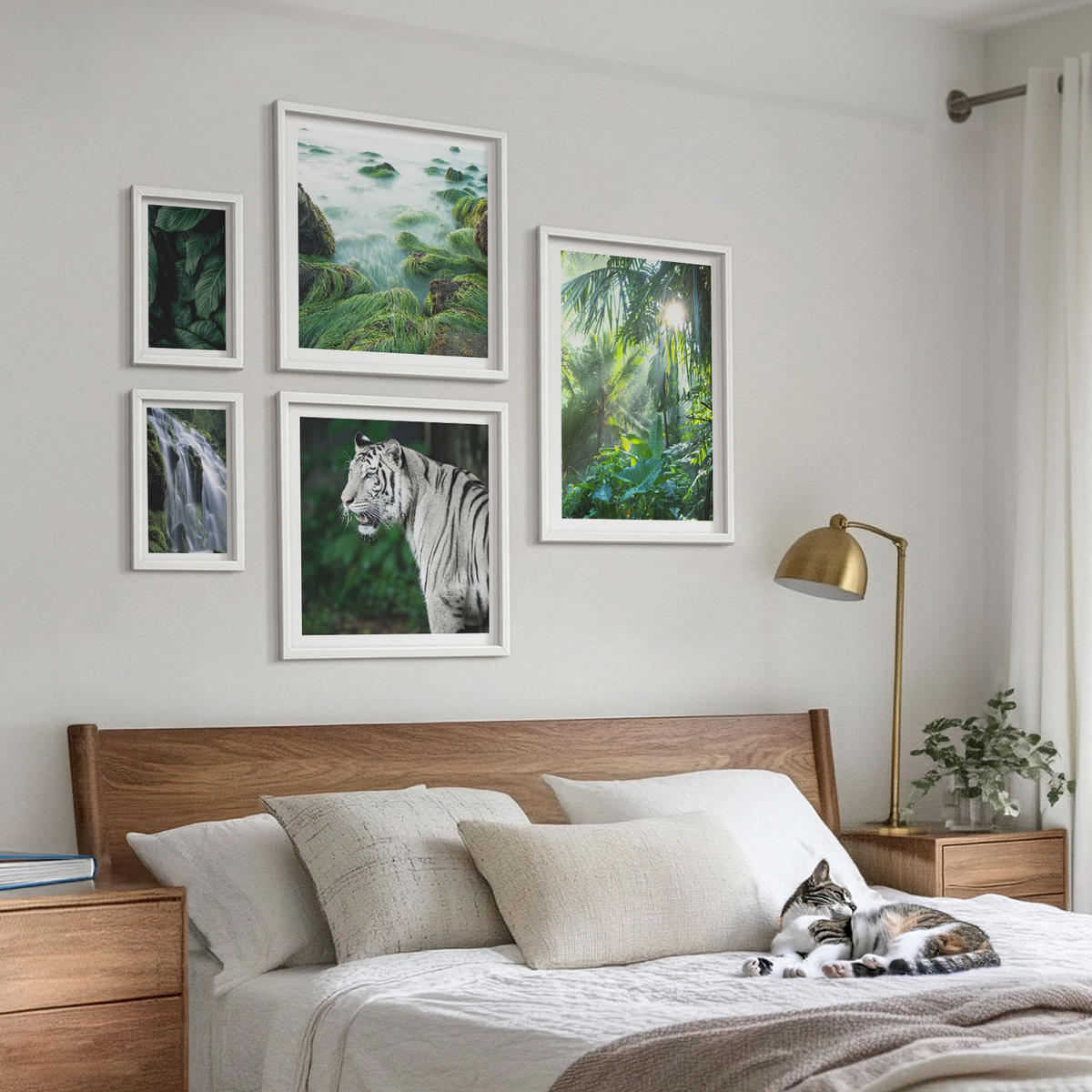 WANDBILDER 5er-Set - 50x50 cm & 20x30 cm & 40x60 cm Weißer Rahmen - Blätter und Blüten in verschiedenen Farben - Weiß, Kunststoff (40/60cm) - ArtPrintCave