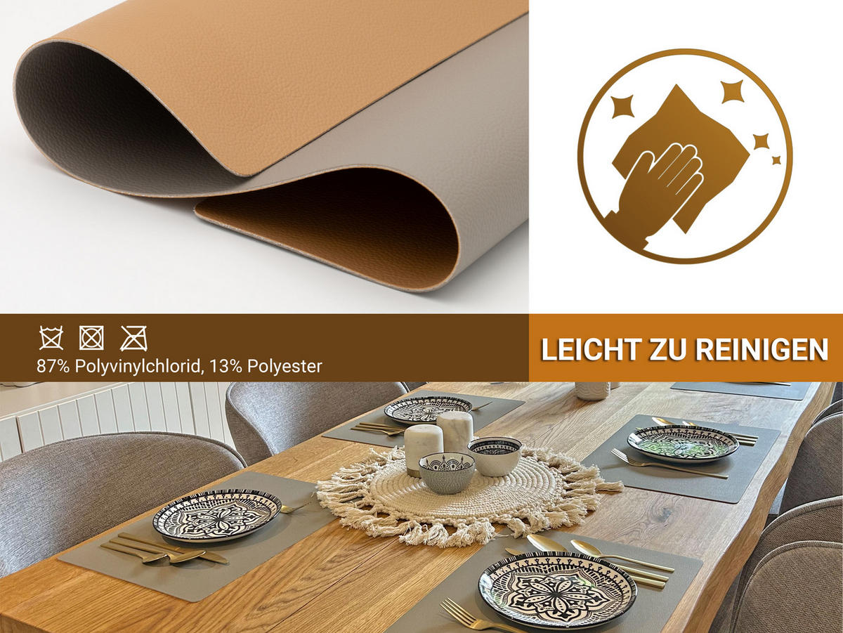 TISCHSET, 6er-Set, 30x42 cm, wasserdicht, aus PVC und Polyester, Beige - Beige, Textil (42/30/1cm) - Zollner