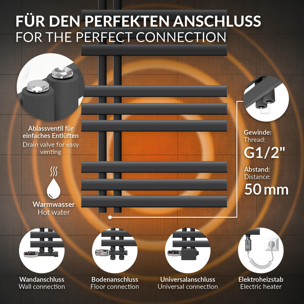 KOUPELNOVÝ radiátor Iron EM 600x1000 antracitový - antracitová, kov (60/100/3cm) - LuxeBath