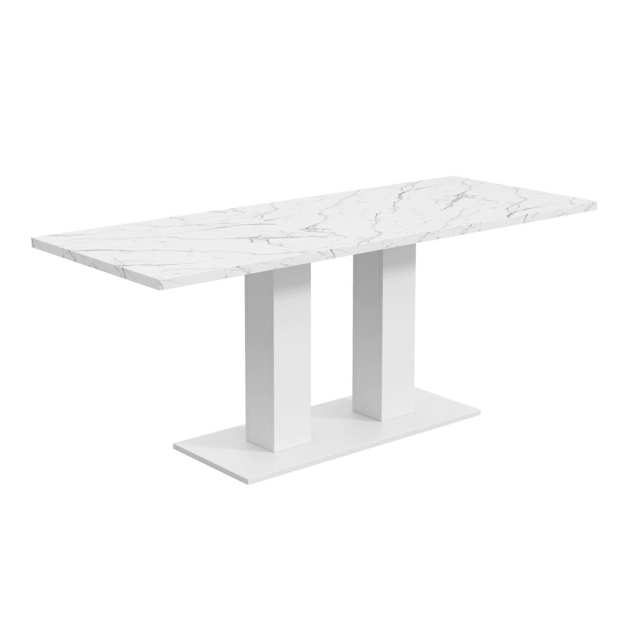 ESSTISCH 140/180/70 cm ausziehbar mit 30 mm starker MDF-Tischplatte und Doppelsäulenfuß, Weiß - Weiß, Holzwerkstoff (180/70/75cm) - Redom