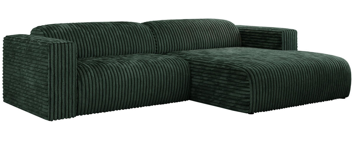 ECKSOFA PASADENA Grün Cord - Rechts Seite - Schwarz/Grün, Kunststoff/Textil (180/288cm) - MKS
