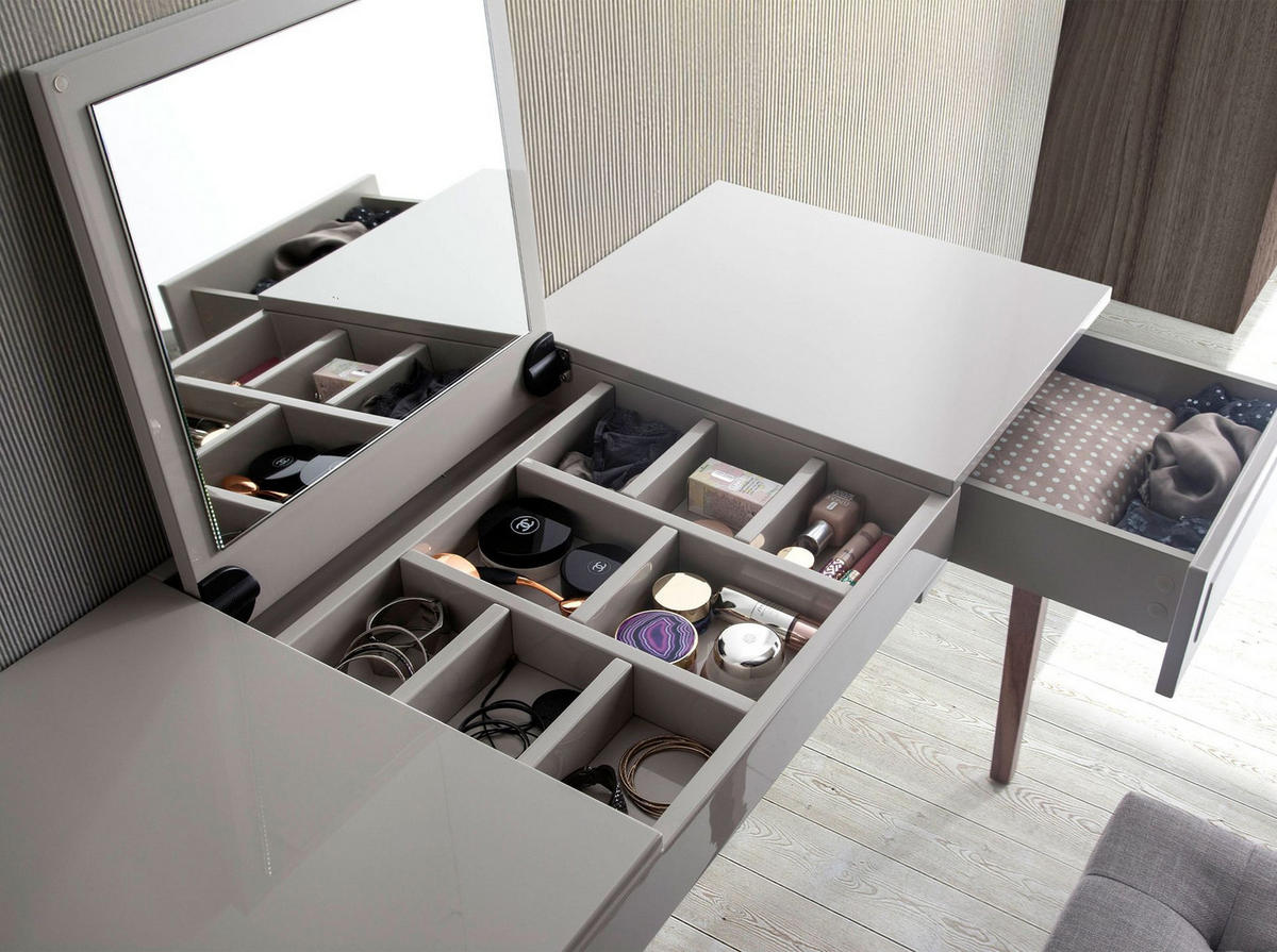 SCHMINKTISCH Schminktisch aus grauem Holz und Nussbaumholz mit Spiegel 120/50/76 cm - Nussbaumfarben/Weiß, Holz (120/76/50cm) - ANGEL CERDA