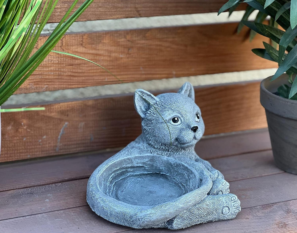 STEINFIGUR Tränke Napf Katze Steinguss frostfest wetterfest - Grau, Stein (20/9/16cm) - stoneandstyle