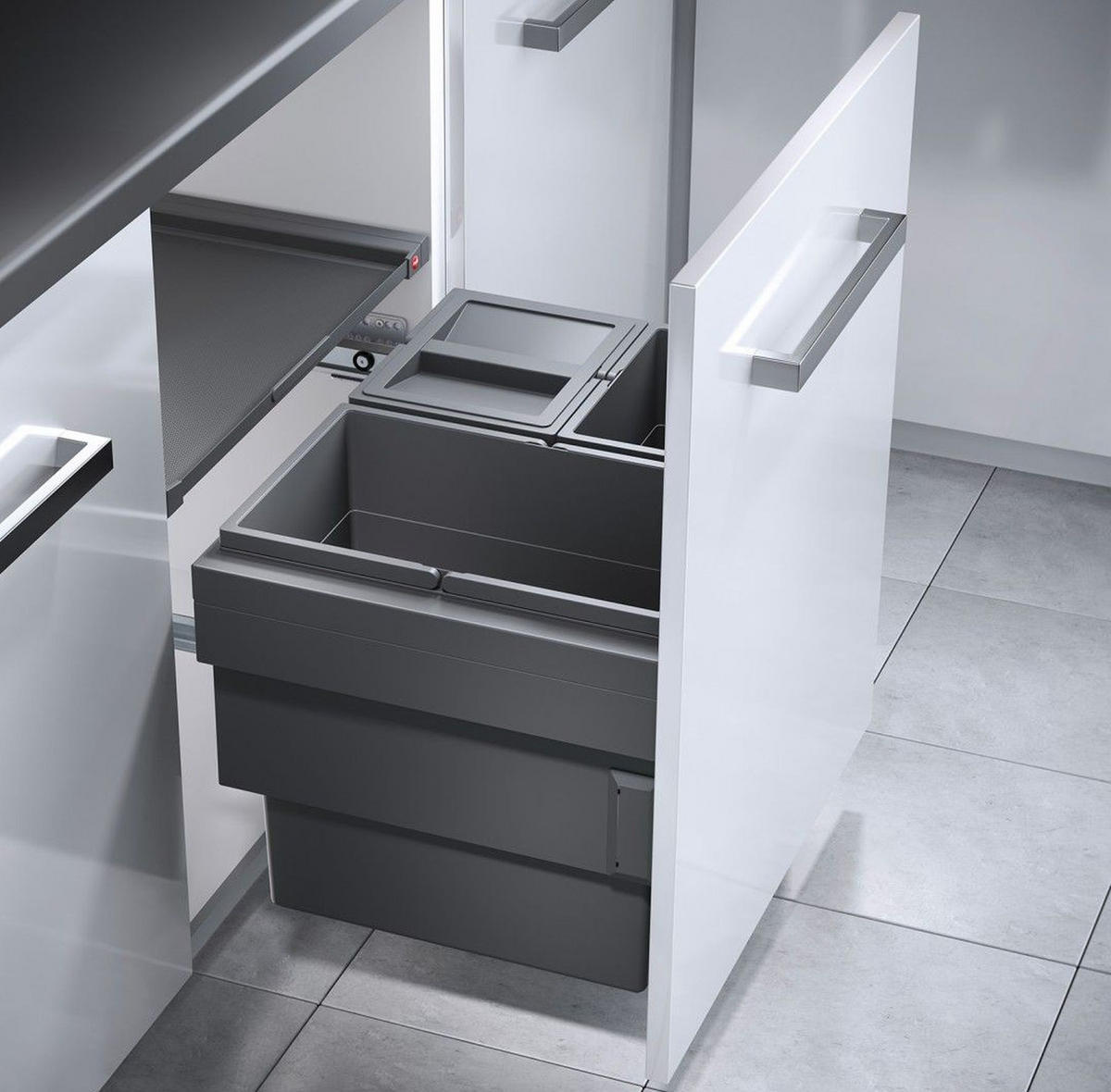 EINBAUMÜLLEIMER Hailo Cargo Schrank 60cm Dunkelgrau Frontauszug selbstschließend - Grau, Kunststoff (56.8/42.4/40.5cm) - Hailo
