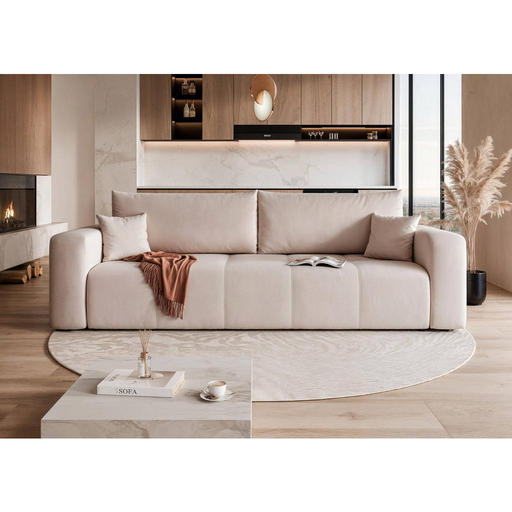 Thumbnail - Idohome Schlafsofa, Beige, Textil, 3-Sitzer, Rechteckig, 246x79x93 cm, Wohnzimmer, Sofas & Couches, Schlafsofas