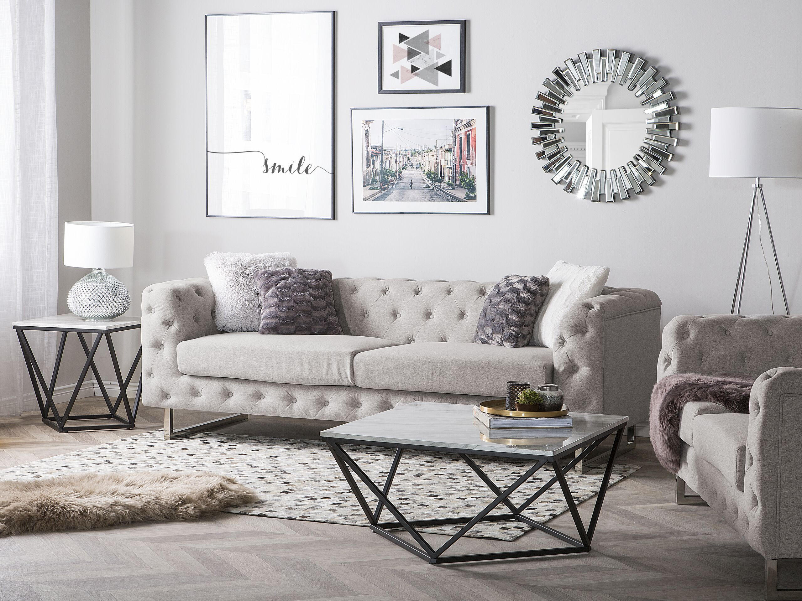 3-SITZER-SOFA Polyester Beige Vissland - Beige, Textil (215/71/87cm) - Beliani