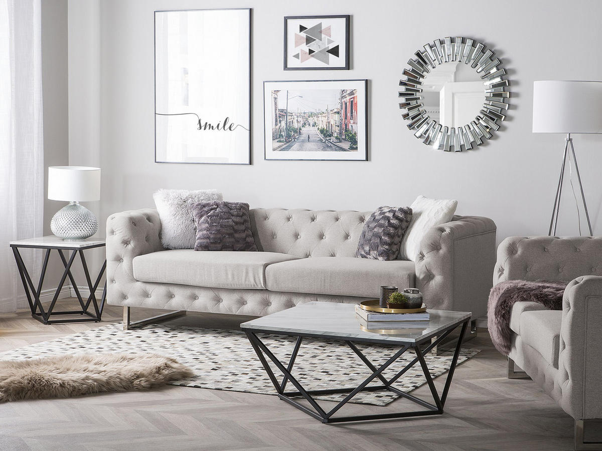 3-SITZER-SOFA Polyester Beige Vissland - Beige, Textil (215/71/87cm) - Beliani