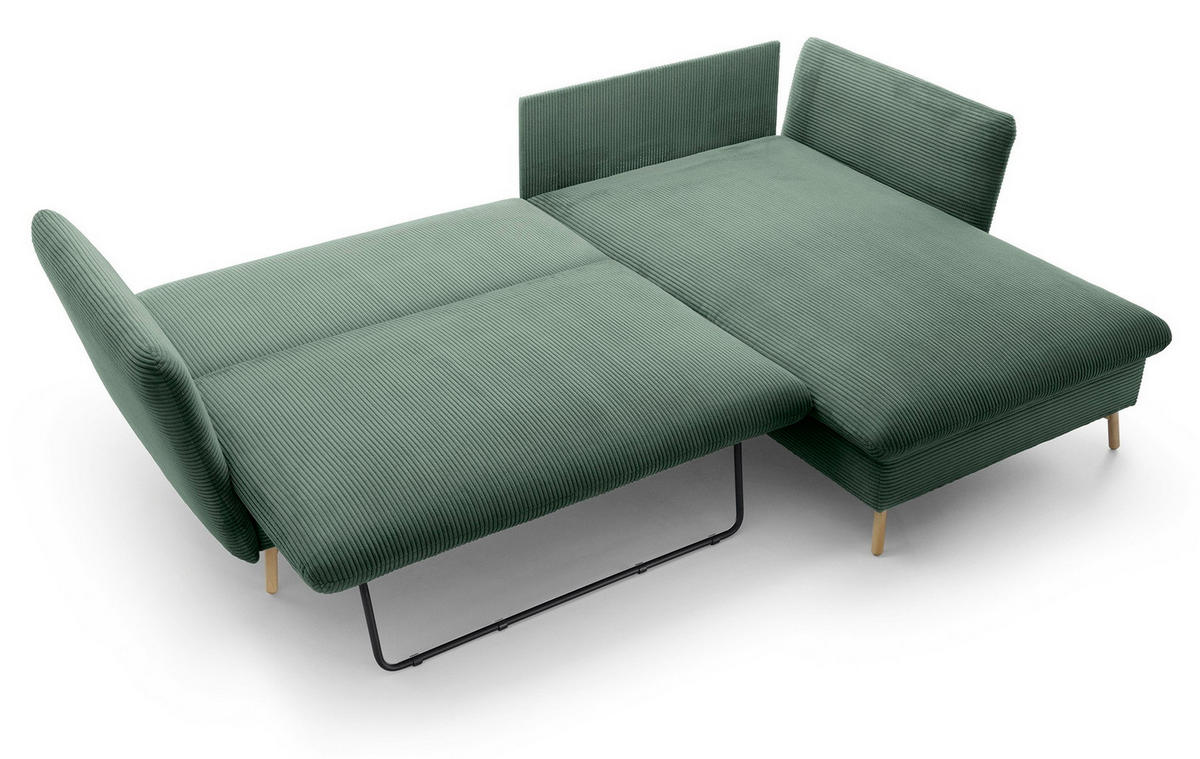 ECKSOFA Savona L-Form 260 cm, Cordstoff, Rechts, Grün - Grün, Holz (167/258cm) - Emporius