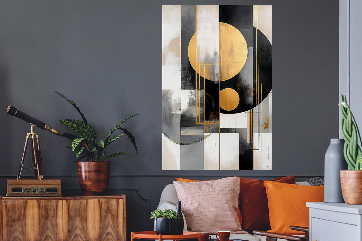 WANDTATTOO Abstrakt - Gold - Silber - Formen - Ästhetisch - Modern 80x120 cm - Goldfarben, Kunststoff (80/120/0.1cm) - MuchoWow