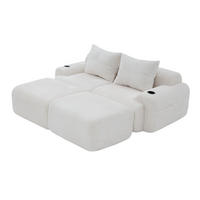 MODULARES 2-Sitzer Sofa Cordstoff mit Getränkehalter und Seitentasche 200/174/80 cm Beige - Beige, Textil (174/80/200cm) - Redom