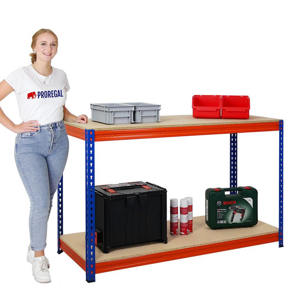 WERKBANK Strong Beast 90x150x60 cm Fachlast 500 kg Blau-Orange - Orange, Metall (150/90/60cm) - PROREGAL