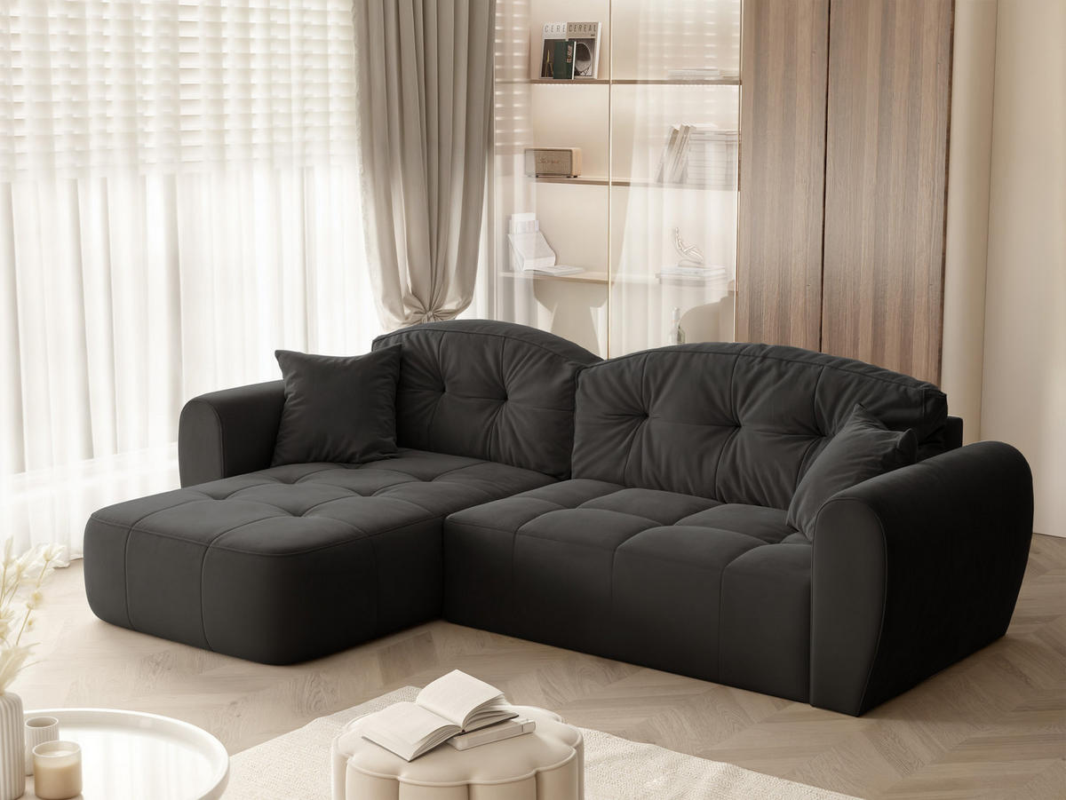 ECKSOFA RAVEN mit Schlaffunktion und Bettkasten Schwarz - Schwarz, Holzwerkstoff/Kunststoff (250/90cm) - Idohome