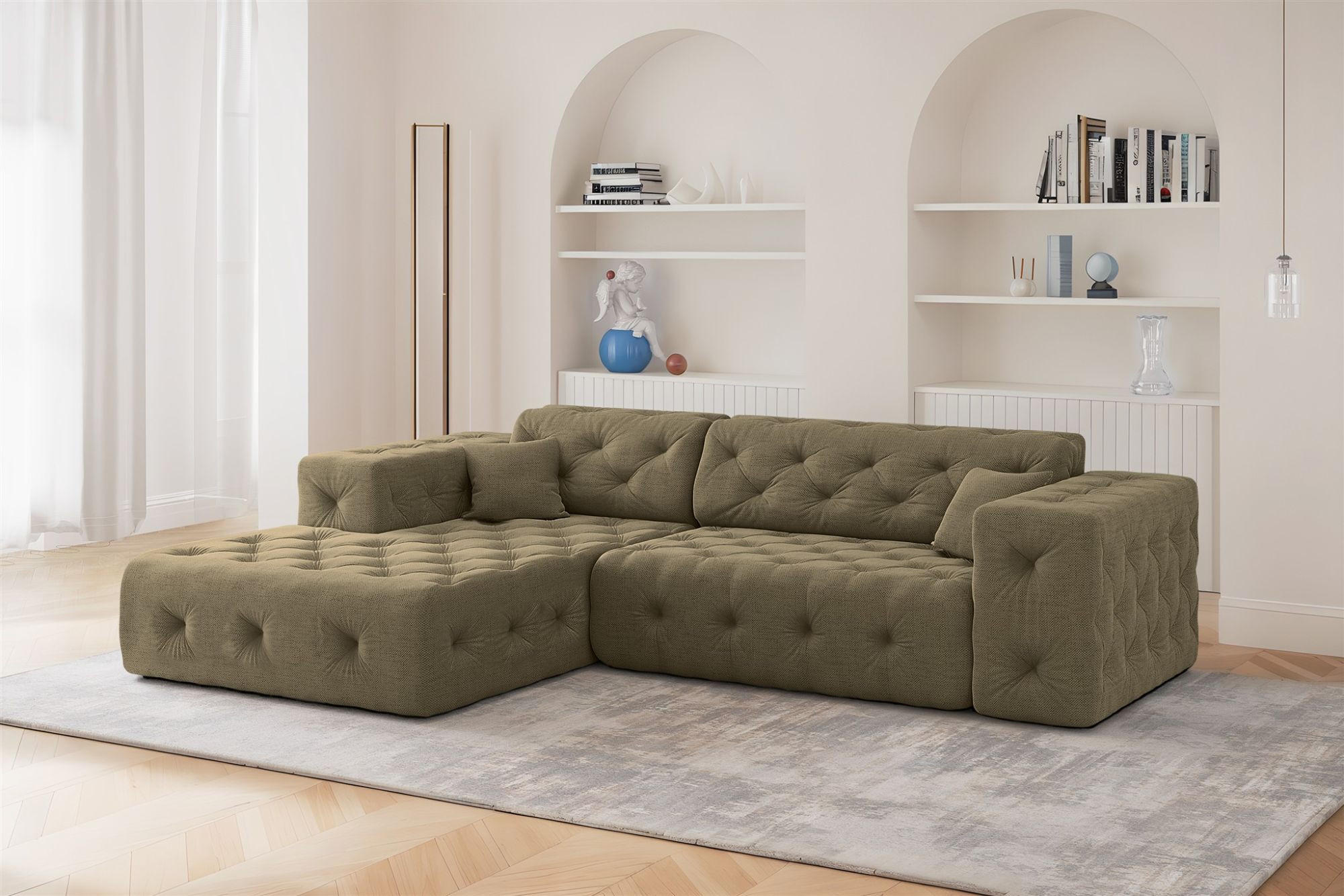 ECKSOFA Chantal In Moly - Grün, Holzwerkstoff/Textil (266/171cm) - Fun Möbel