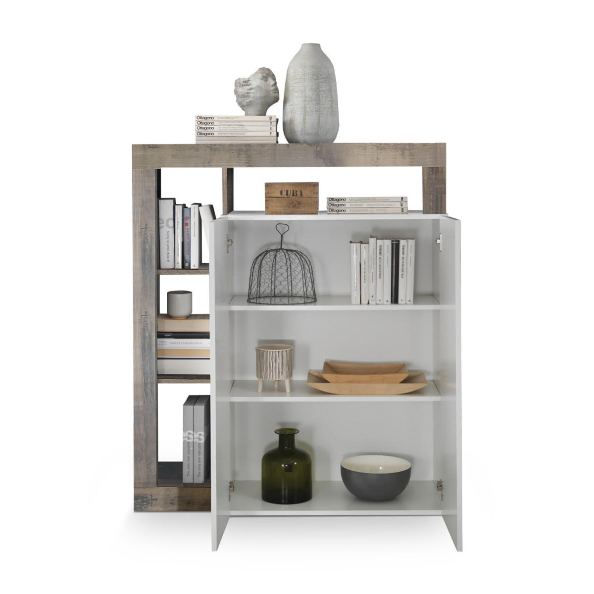 HIGHBOARD mit 2 Türen Frankfurt - L108 cm - Eichefarben/Weiß, Holzwerkstoff (108/127/42cm) - Calicosy