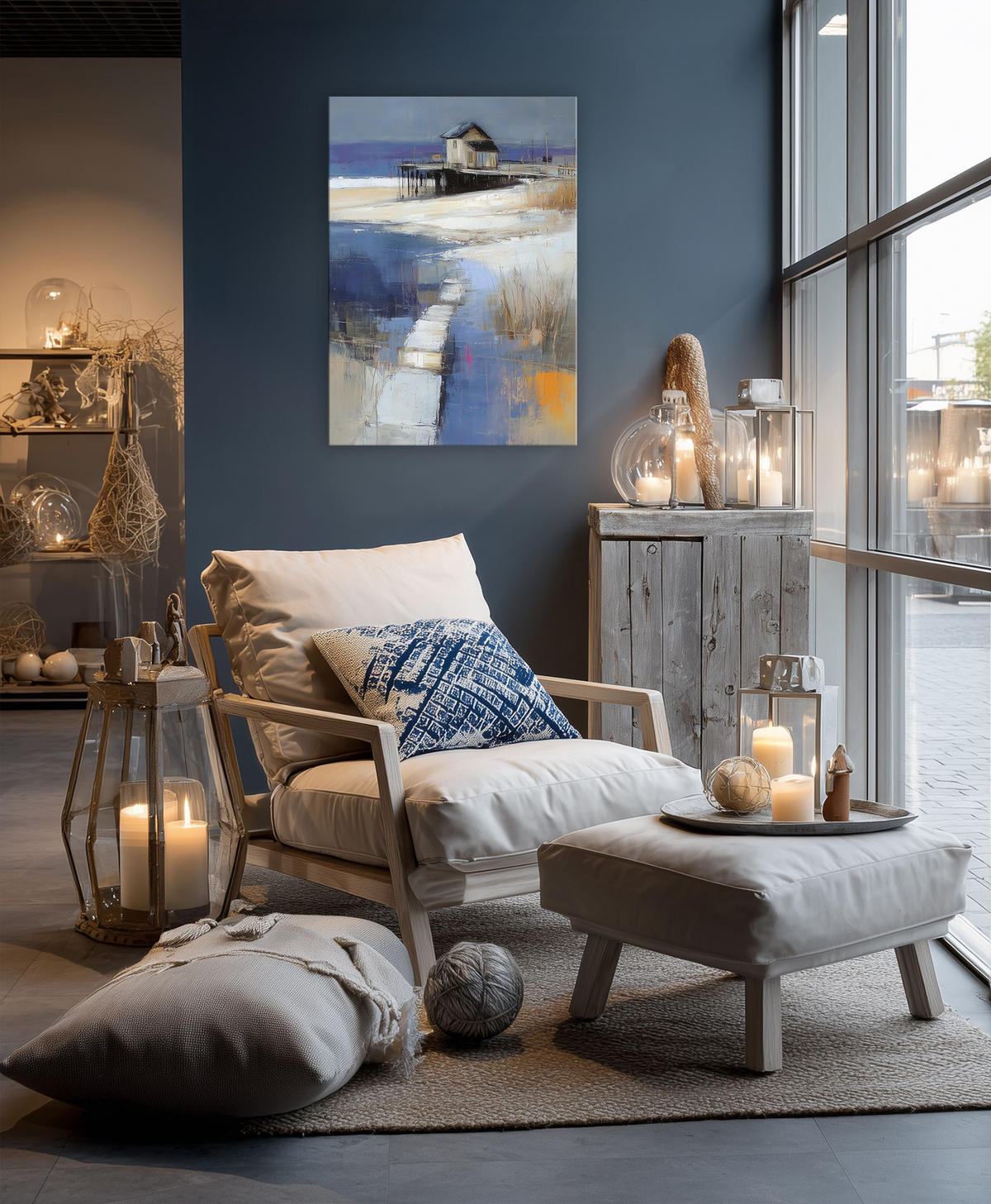 LEINWANDBILD 50x70 cm Strand blau Bild Wohnzimmer - Beige, Textil (50/70cm) - artissimo